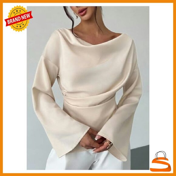 Long Sleeve Cowl Neck Blouse Non-Stretch Soft Business Casual Top - Picture 3 of 6